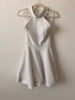 a'gaci Cream Halter Fit-and-Flare Mini Dress